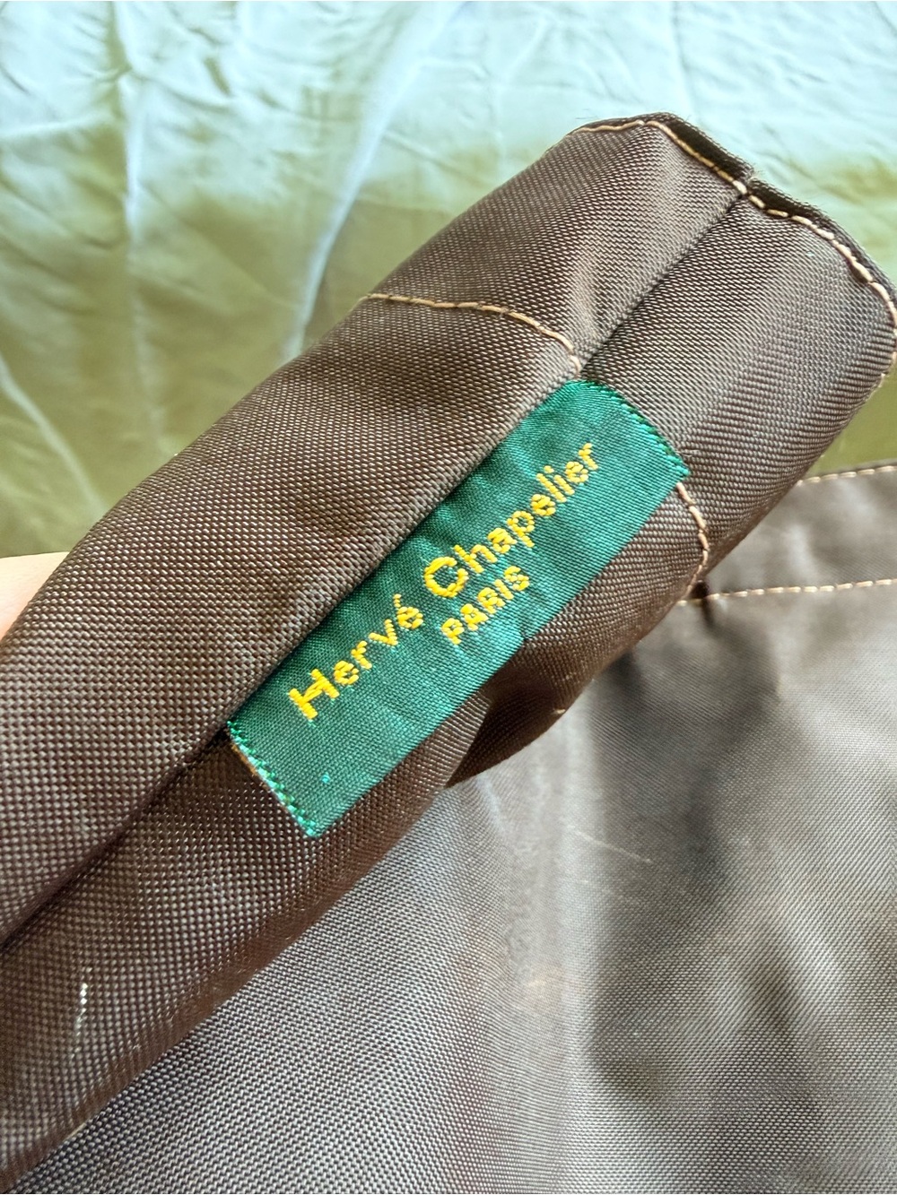 Hervé Chapelier Brown Tote with Green Label